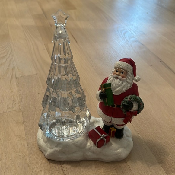 NIB RAZ Imports Lighted Swirling Silver Glitter Tree with Santa - Picture 3 of 5